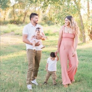 Coral smocked flowy jumpsuit